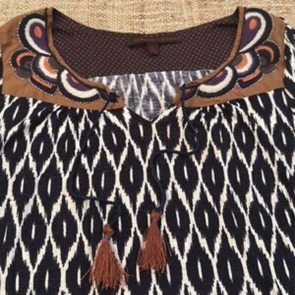 Common Thread Anthropologie Ikat Patterned Tunic Blouse Top Large - Picture 4 of 8